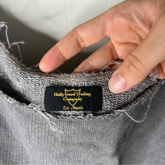 Hollywood Trading Company Gray Fringe Raw Hem Sweatshirt Large - Picture 3 of 12